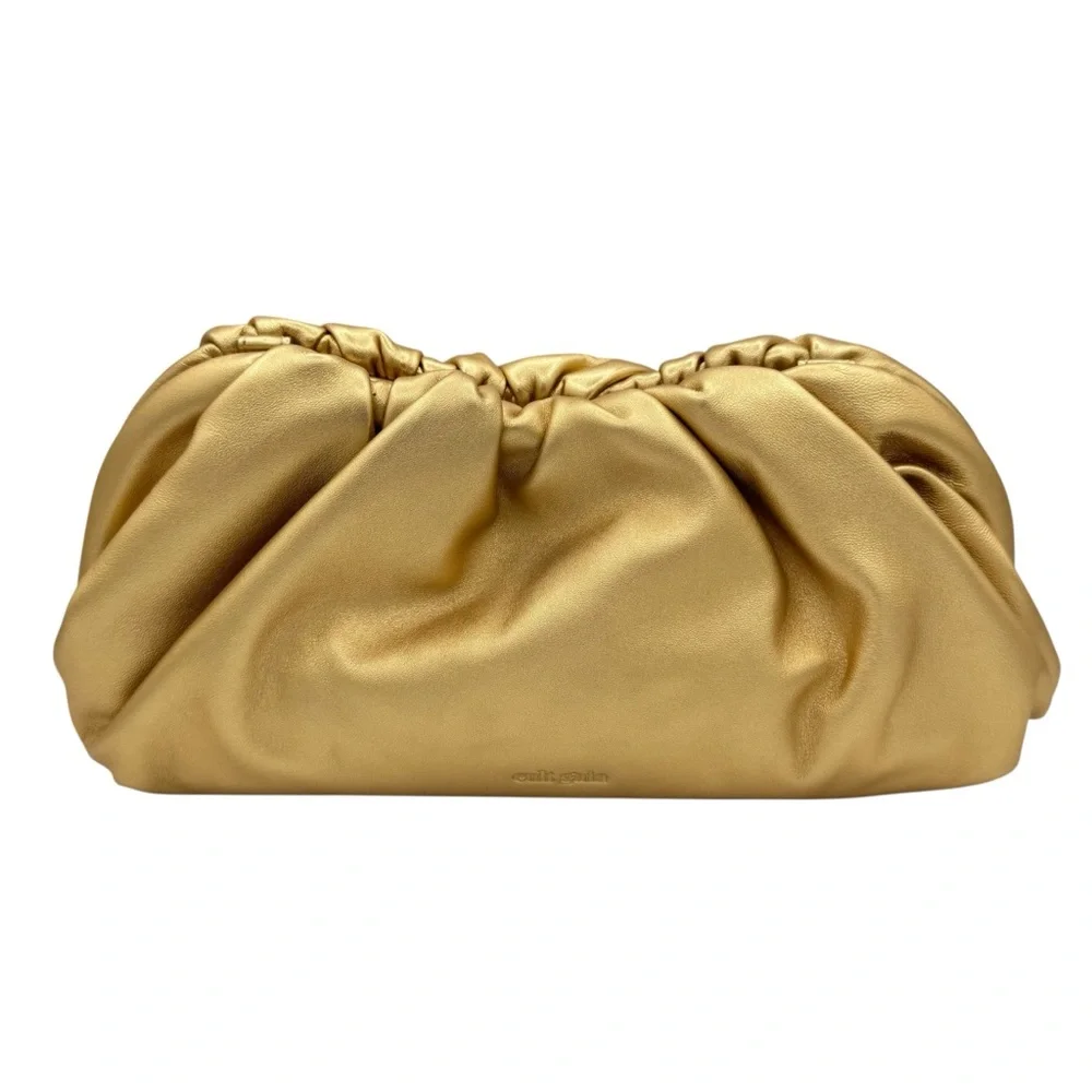 NEW Cult Gaia Dulce Ruched Leather Convertible Bag in Brass Gold - Picture 3 of 5